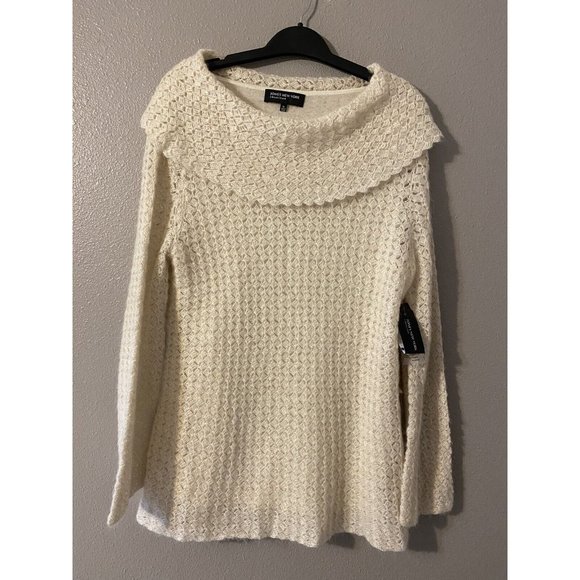 JONES NEW YORK Sweater Cream XL Open Weave Crochet  Shell & Belt NWT $149 - Picture 2 of 6